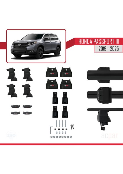 Honda Passport 3 (Yf7/8) 2019 ve Sonrası ile Uyumlu Ace-4 Ara Atkı Tavan Barı Siyah 2 Adet