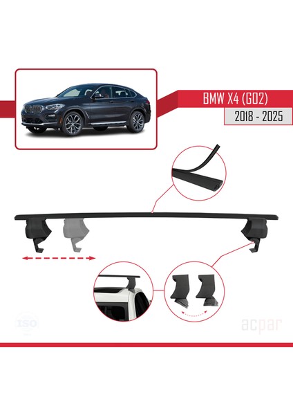 Bmw X4 (G02) 2018 ve Sonrası ile Uyumlu Ace-4 Ara Atkı Tavan Barı Siyah 2 Adet modelleri