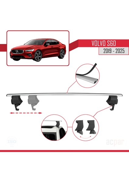 Volvo S60 Iıı 2019 ve Sonrası ile Uyumlu Ace-4 Ara Atkı Tavan Barı Gri 2 Adet modelleri