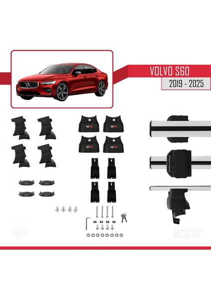 Volvo S60 Iıı 2019 ve Sonrası ile Uyumlu Ace-4 Ara Atkı Tavan Barı Gri 2 Adet indirimleri