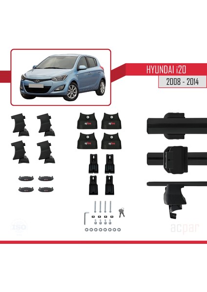 Hyundai I20 (Pb) 2008-2014 Arası ile Uyumlu Ace-4 Ara Atkı Tavan Barı Siyah 2 Adet indirimleri