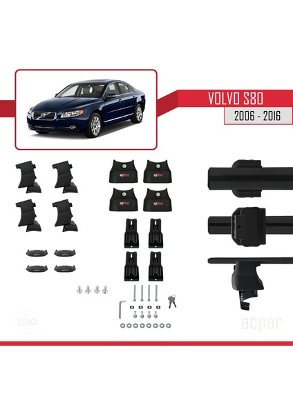 Volvo S80 Iı 2006-2016 Arası ile Uyumlu Ace-4 Ara Atkı Tavan Barı Siyah 2 Adet indirimleri