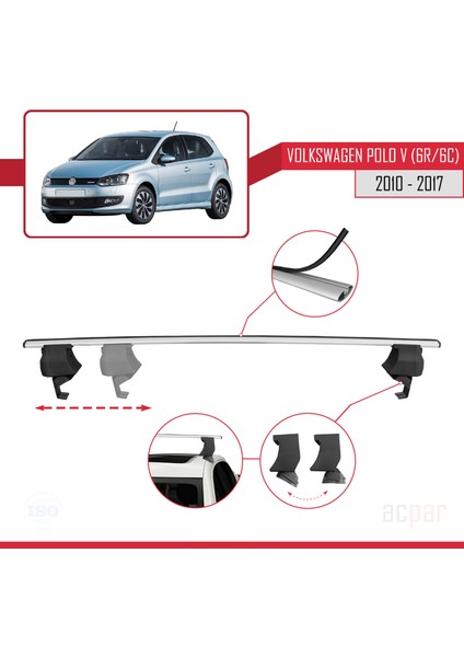 Volkswagen Polo 5 (6r) 2010-2017 Arası ile Uyumlu Ace-4 Ara Atkı Tavan Barı Gri 2 Adet modelleri
