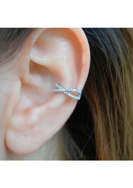 Zirkon Taşlı Minimal Earcuff Deliksiz Kıkırdak Küpesi Çapraz Taşlı Earcuff fırsatları