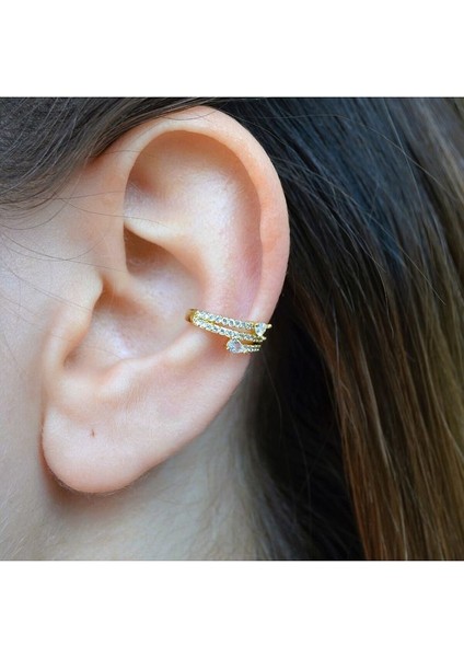 Taşlı Sıralı Earcuff Ince Taşlı Sıkıştırma Kıkırdak Küpesi Delik Gerektirmez Taşlı Minimal Yılan