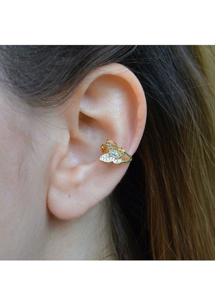 Kelebek Earcuff Sıkıştırma Kıkırdak Küpesi Delik Gerektirmez İnce Taşlı Earcuff