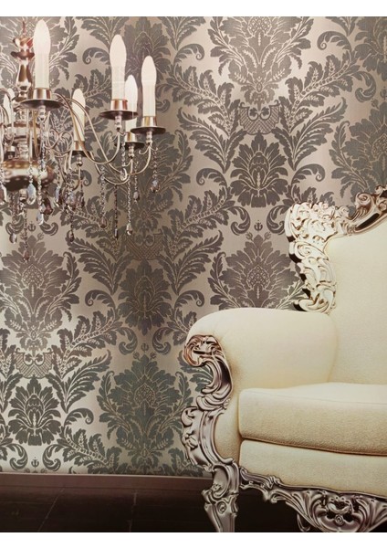 Damask (53 cm x 10 Mt) Avangart Klasik Antrasit Silinebilir Duvar Kağıdı 5 M²