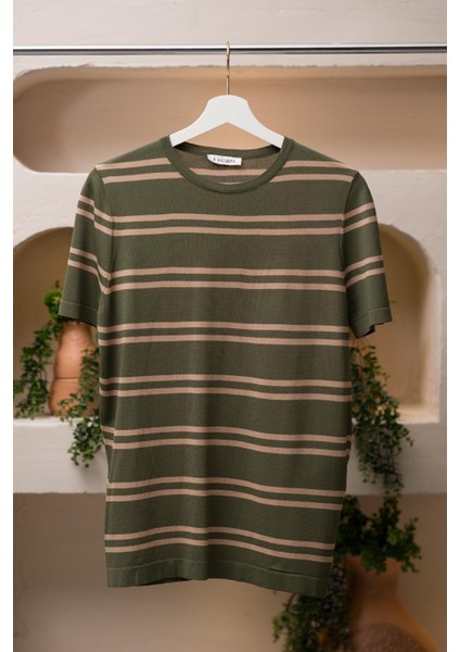 Bisiklet Yaka Çizgili Rayon Kumaş Slimfit T-Shirt