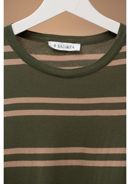 Bisiklet Yaka Çizgili Rayon Kumaş Slimfit T-Shirt