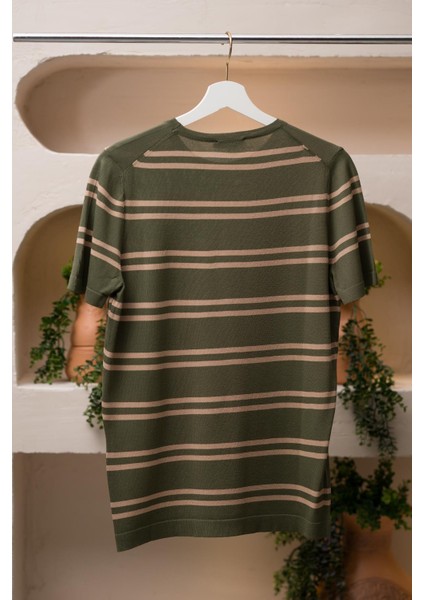 Bisiklet Yaka Çizgili Rayon Kumaş Slimfit T-Shirt