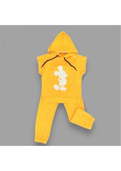 3-4-5 Yaş Kapşonlu Payetli Mickey Desenli Kısa Kol 2li Kız Erkek Çocuk Takımı fiyatları