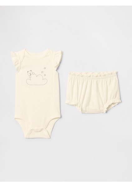 Bebek Kırık Beyaz Supima® Ayı Desenli Body Outfit Set