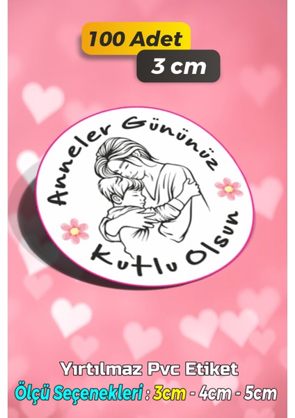 Anneler Günü Ambalaj Kargo Hediye Paketleme Etiketi - Model 30 - 100 Adet 3 cm
