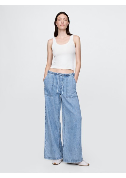 Kadın Mavi Mid Rise Ultrasoft Easy Baggy Jean Pantolon