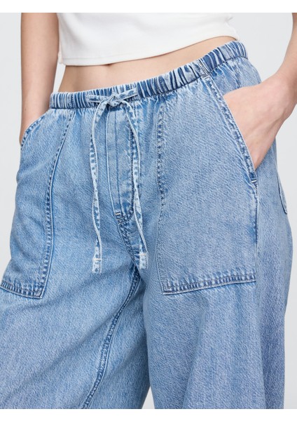 Kadın Mavi Mid Rise Ultrasoft Easy Baggy Jean Pantolon fiyatları