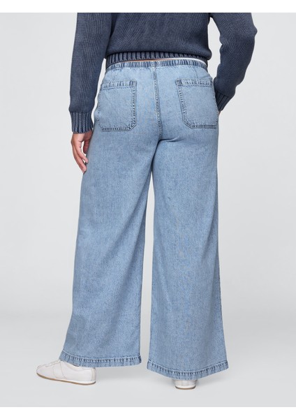 Kadın Mavi Mid Rise Ultrasoft Easy Baggy Jean Pantolon fırsatları