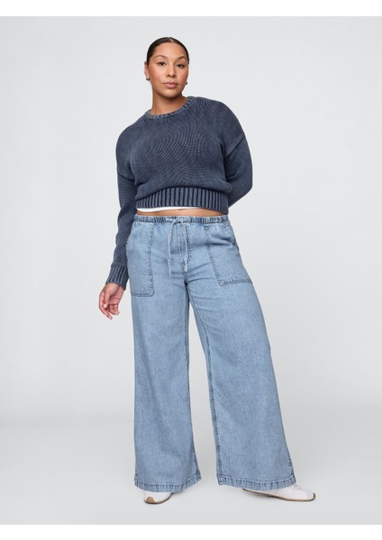 Kadın Mavi Mid Rise Ultrasoft Easy Baggy Jean Pantolon indirimleri