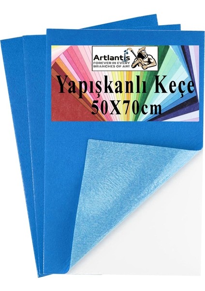 Mavi Yapışkanlı Keçe 50X70 cm 3 Adet 2.0 mm Kendinden Yapışkanlı Renkli Hobi Keçesi Elişi Keçe Kumaşı Anasınıfı
