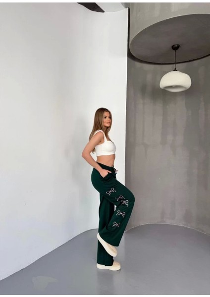 Osy Modal Yumuşak Dokulu Kumaş Nakış Işlemeli Rahat Bol Paça Eşofman Pantalon - Haki