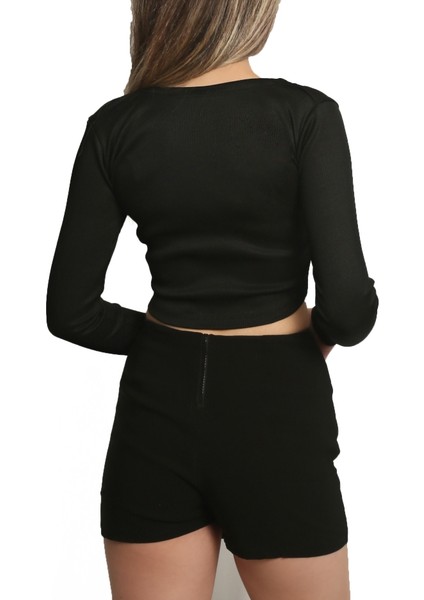 Şeritli Detaylı Crop Kadın Bluz