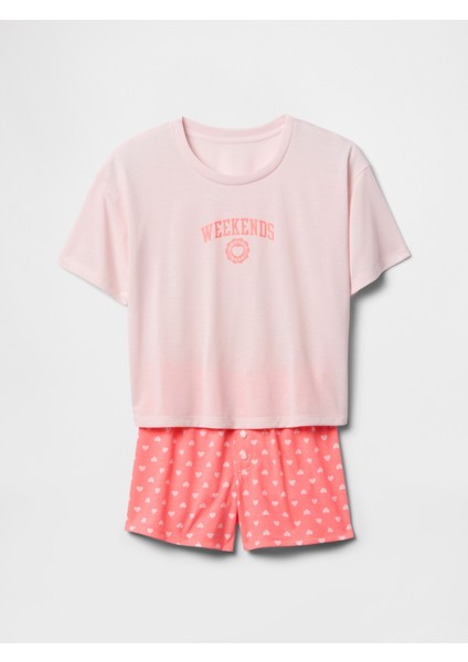 Kız Çocuk Pembe Poplin Pijama Takımı