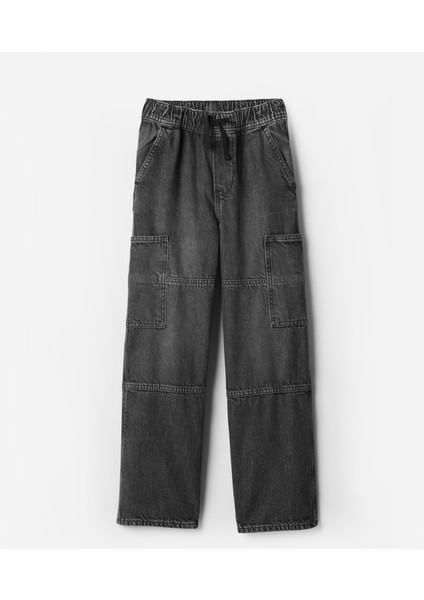 Erkek Çocuk Siyah Pull-On Baggy Kargo Jean Pantolon