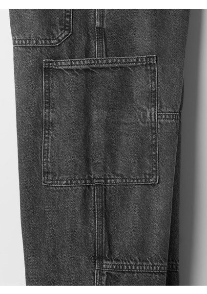 Erkek Çocuk Siyah Pull-On Baggy Kargo Jean Pantolon