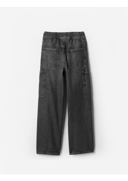 Erkek Çocuk Siyah Pull-On Baggy Kargo Jean Pantolon