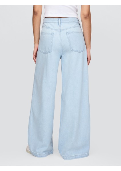 Kadın Mavi Mid Rise Ultrasoft Baggy Jean Pantolon fırsatları