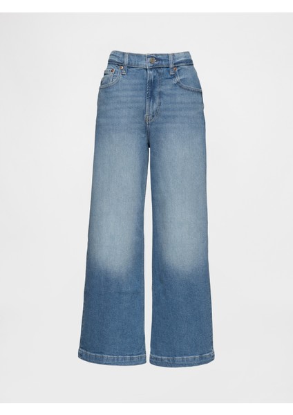 Kadın Mavi High Stride Wide-Leg Ankle Jean Pantolon fiyatları