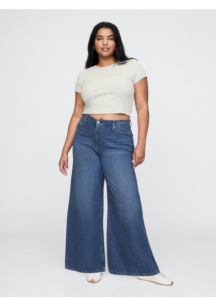 Kadın Mavi Mid Rise Ultrasoft Baggy Jean Pantolon indirimleri