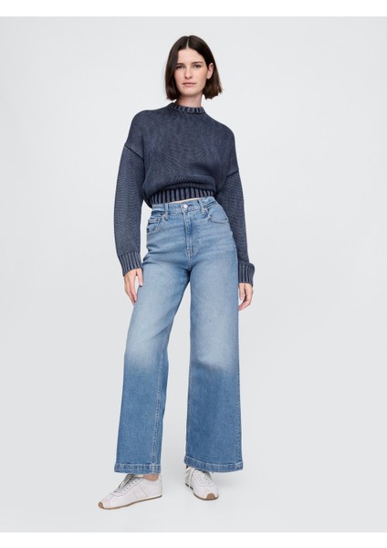 Kadın Mavi High Stride Wide-Leg Ankle Jean Pantolon