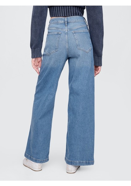 Kadın Mavi High Stride Wide-Leg Ankle Jean Pantolon modelleri