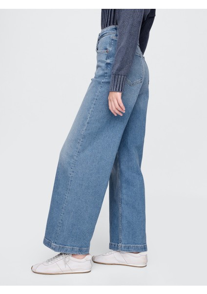 Kadın Mavi High Stride Wide-Leg Ankle Jean Pantolon fırsatları