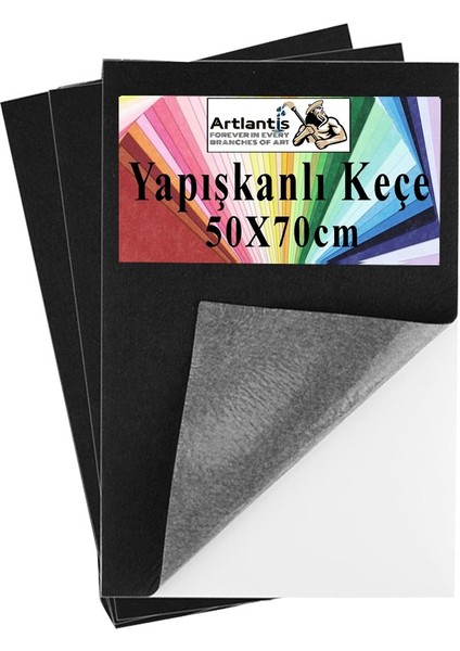Siyah Yapışkanlı Keçe 50X70 cm 3 Adet 2.0 mm Kendinden Yapışkanlı Renkli Hobi Keçesi Elişi Keçe Kumaşı Anasınıfı
