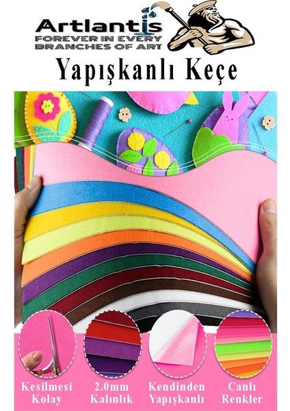 Siyah Yapışkanlı Keçe 50X70 cm 3 Adet 2.0 mm Kendinden Yapışkanlı Renkli Hobi Keçesi Elişi Keçe Kumaşı Anasınıfı