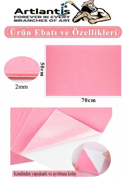 Siyah Yapışkanlı Keçe 50X70 cm 3 Adet 2.0 mm Kendinden Yapışkanlı Renkli Hobi Keçesi Elişi Keçe Kumaşı Anasınıfı