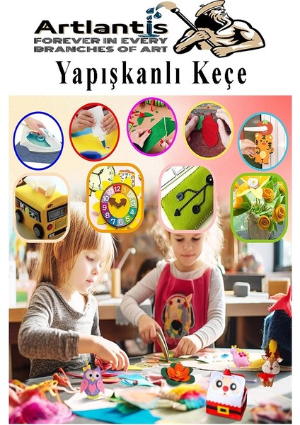 Siyah Yapışkanlı Keçe 50X70 cm 3 Adet 2.0 mm Kendinden Yapışkanlı Renkli Hobi Keçesi Elişi Keçe Kumaşı Anasınıfı