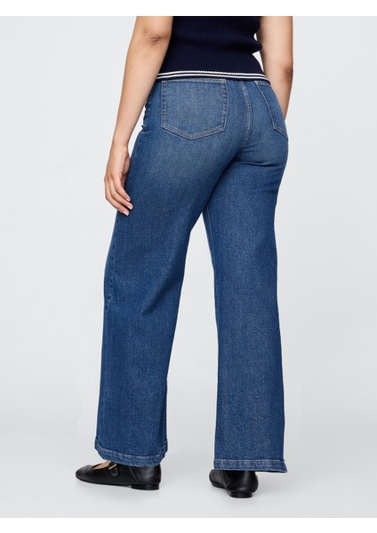 Kadın Lacivert Sky High Rise Stride Wide-Leg Jean Pantolon fırsatları