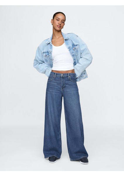 Kadın Mavi Mid Rise Ultrasoft Baggy Jean Pantolon