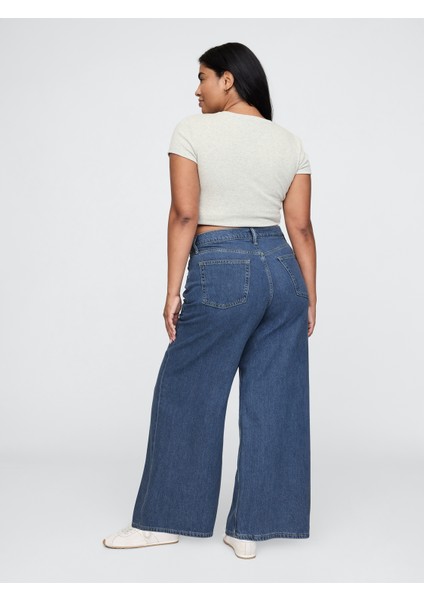 Kadın Mavi Mid Rise Ultrasoft Baggy Jean Pantolon fırsatları