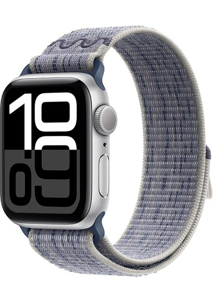 Watch 10 46MM Uyumlu Krd-91 Hasır Kordon Strap Kayış-Gri-Mavi