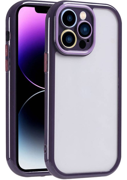 Apple iPhone 14 Pro Max Kılıf Kamera Korumalı Renkli Kenar ve Çerçeve Tasarımlı Vitamin Kapak-Derin Mor