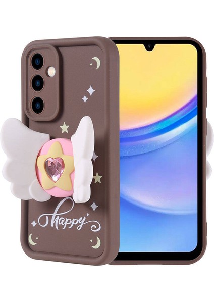 Samsung Galaxy A15 Kılıf Kamera Korumalı Figür Tasarımlı Kapya Kapak-Koyu Kahve