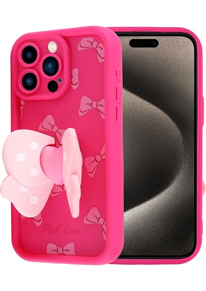 Apple iPhone 15 Pro Kılıf Kamera Korumalı Figür Tasarımlı Vrdr Kapya Kapak-Pembe Açık