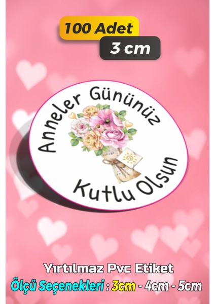 Anneler Günü Ambalaj Kargo Hediye Paketleme Etiketi - Model 61 - 100 Adet 3 cm