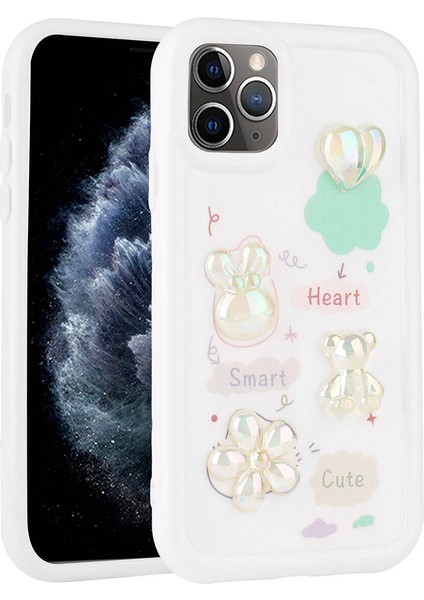 Apple iPhone 11 Pro Max Kılıf Kabartma Figürlü Parlak Toys Silikon Kapak-Beyaz