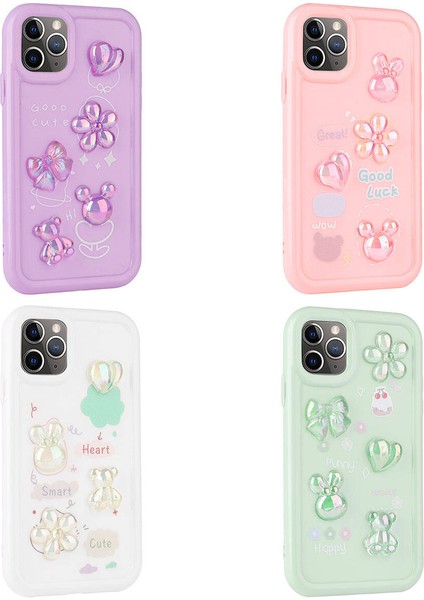 Apple iPhone 11 Pro Max Kılıf Kabartma Figürlü Parlak Toys Silikon Kapak-Beyaz