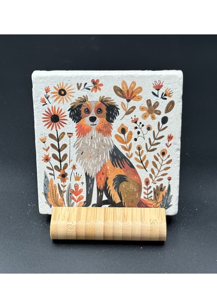 Kedi-Köpek Desenli Doğal Taş Bardak Altlığı – 4’lü Set