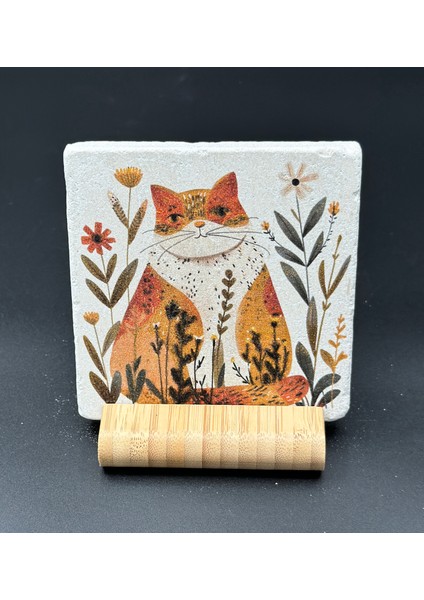 Kedi-Köpek Desenli Doğal Taş Bardak Altlığı – 4’lü Set